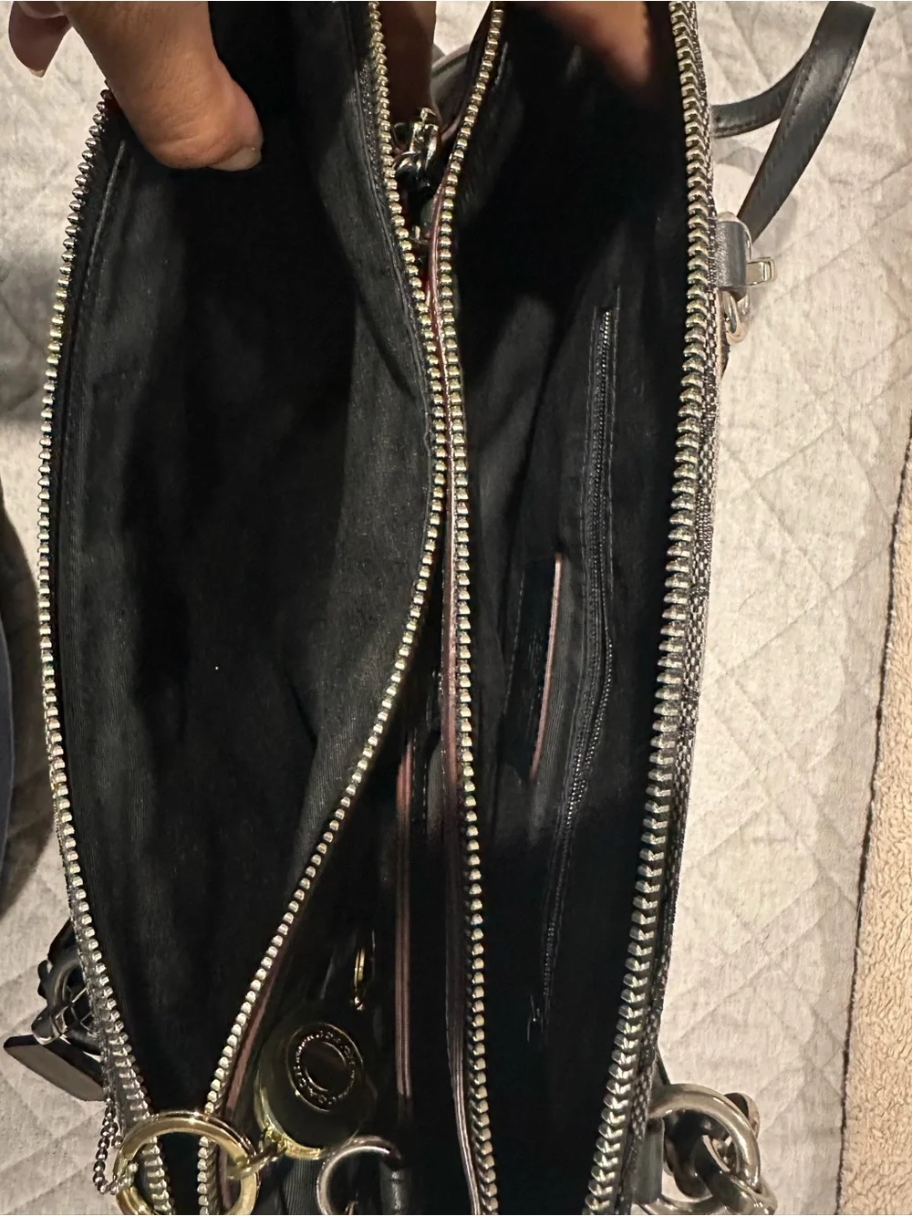 Coach Black Signature Canvas Shoulder Bag with Silver Hardware